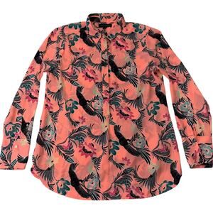 Banana Republic Womens Size Medium Semi Sheer Neon Orange Pink Button Up Blouse